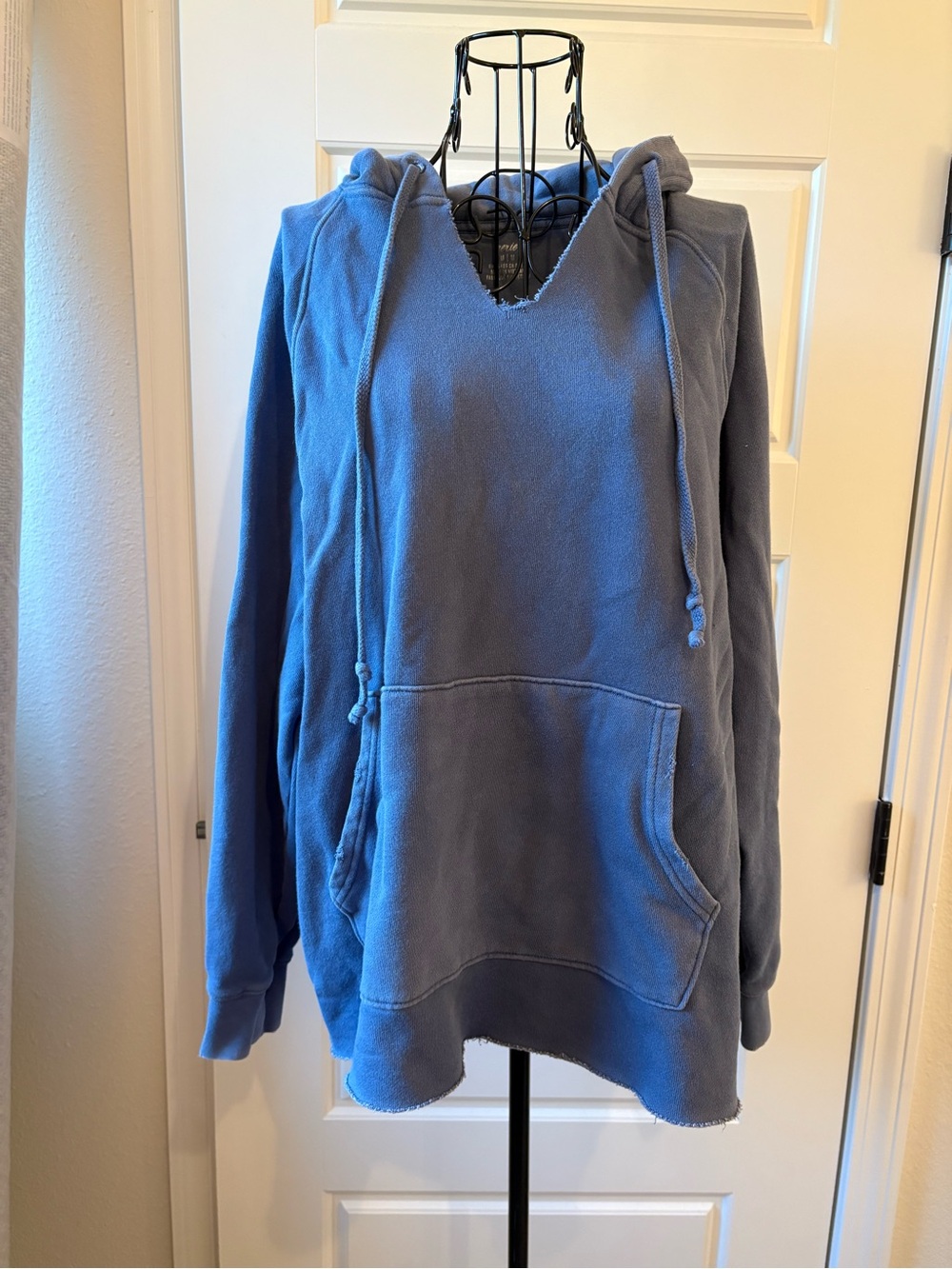 aerie Blue V-Neck Hooded Pullover Sweater
